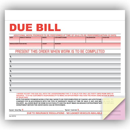 Asp Due Bill, 8 1/2" X 7 3/4" - 3 Part, 100 Per Pack Pk 8740